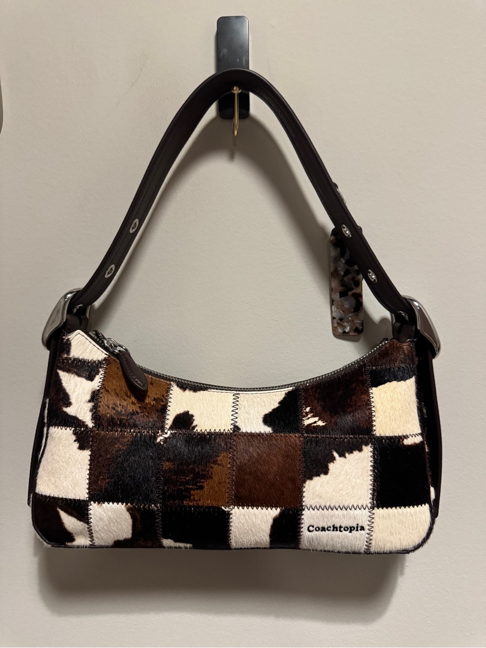 Coachtopia alter/ego shoulder bag in upcrafted haircalf with cow print